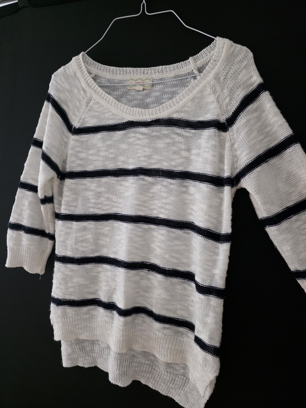Pink Rose White and Navy Striped Scoop Neck Pullover